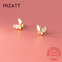 INZATT Real 925 Sterling Silver Tiny Zircon Butterfly Stud Earrings For Fashion Women Cute Fine Jewelry 18k Gold Accessories