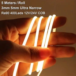 Bande lumineuse LED ultra étroite auto-arina, intensité variable, bande flexible, 3mm, 5mm, Ra90, peut être coupée, 384LED, 12V, 24V