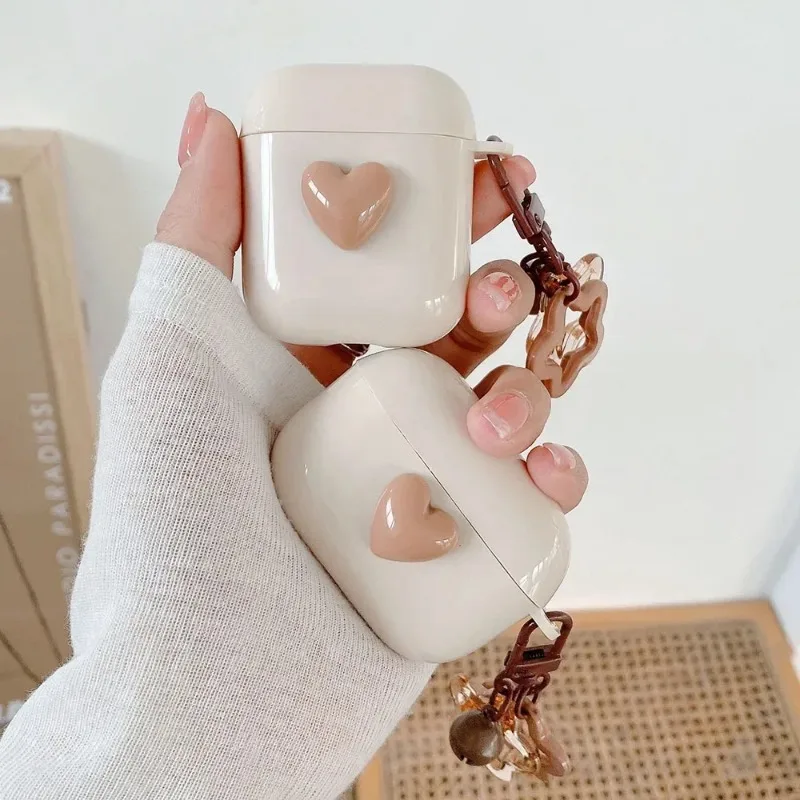 Coffee Color Love Heart Star with Keychain Cover For Apple AirPods 2 Pro 3 3rd generation Shockproof Earphone Case For AirPods 4