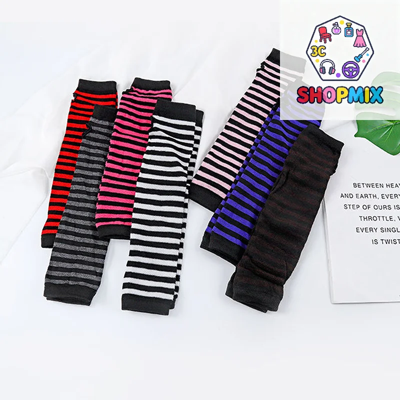 

Зимние теплые перчатки с длинными рукавами для мужчин и женщин, вязаные варежки без пальцев в полоску на локте, эластичные уличные модные теплые перчатки на запястье