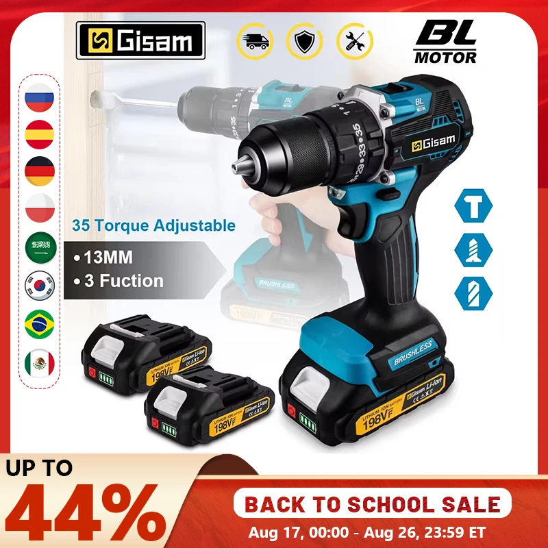 Gisam 13mm 35+3 Drehmoment Bürstenloser Elektro-Schlagbohrer Akku-Bohrschrauber Elektroschrauber Elektrowerkzeug für Makita 18V Akku