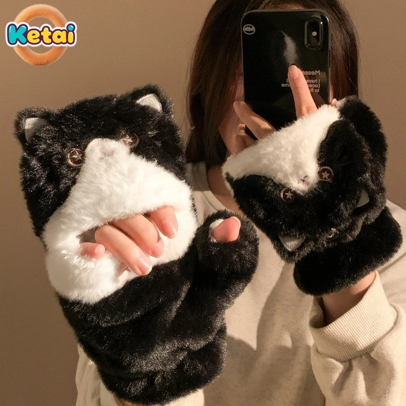 

Winter Hot Selling Women's Flip Glove Cute Plush Warm and Fashionable Riding Increased Thick Cotton Autumn Plush Windproof Glove