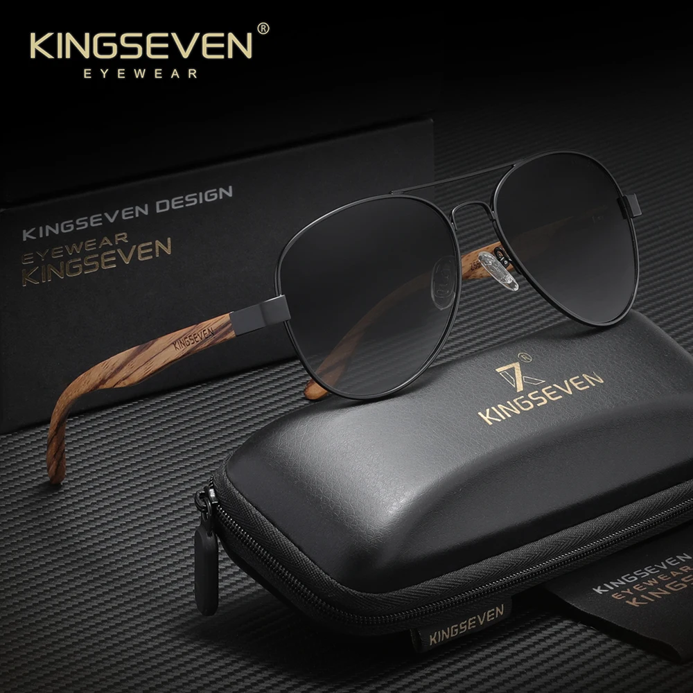 

Солнцезащитные очки KINGSEVEN винтажные, ручной работы, деревянные, поляризованные, мужские, в стиле «пилот», с защитой UV400, зеркальные, с деревянными дужками, для путешествий