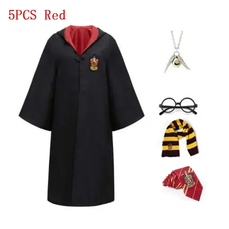 Cosplay Halloween Party Clothes Magic Robe Cape Cosplay Potter Costume Suit Tie Scarf Wand Glasses Gift