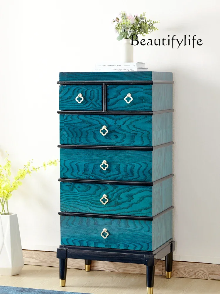 Painted Italian Style Chest of Six Drawers Solid Wood with Drawer Curio Cabinet