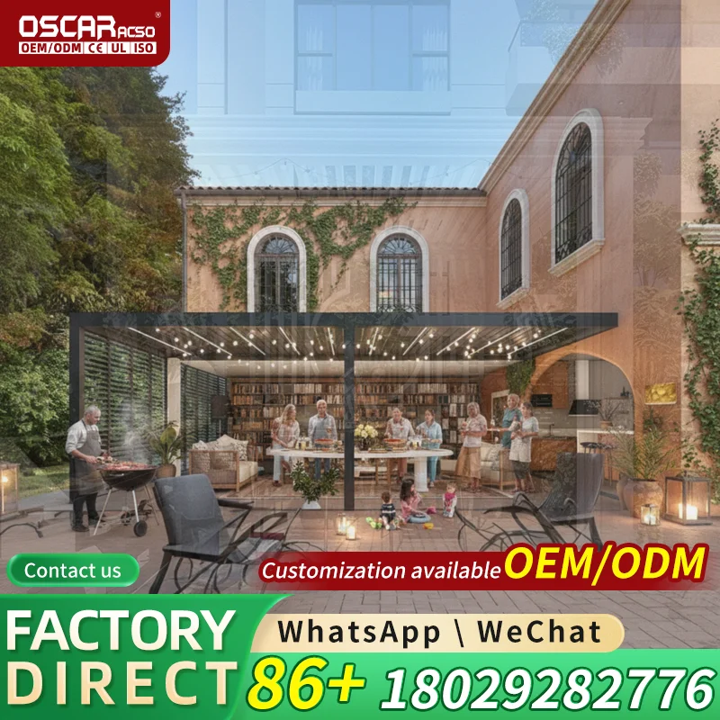 Weatherproof Aluminum Louvered Garden Pergola Retractable Canopy Innovative Stylish Patio Shelter Gazebo Backyard Deck Poolside