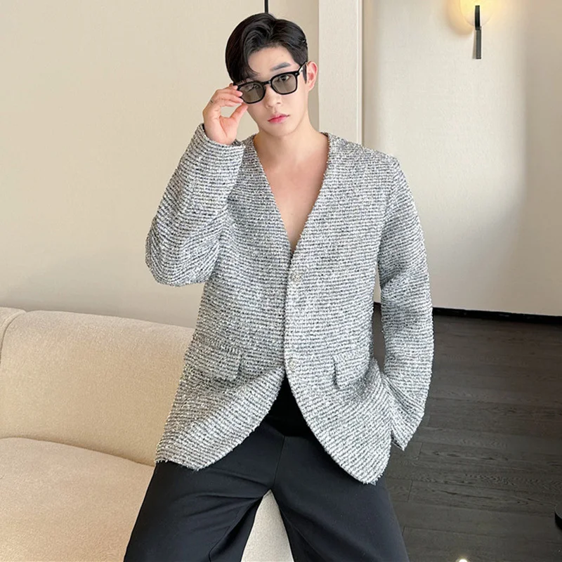 LUZHEN Personalized Sequin Design Collarless Suit Jackets Original Casual Classy High End Temperament Men's Blazer Tops LZ6167