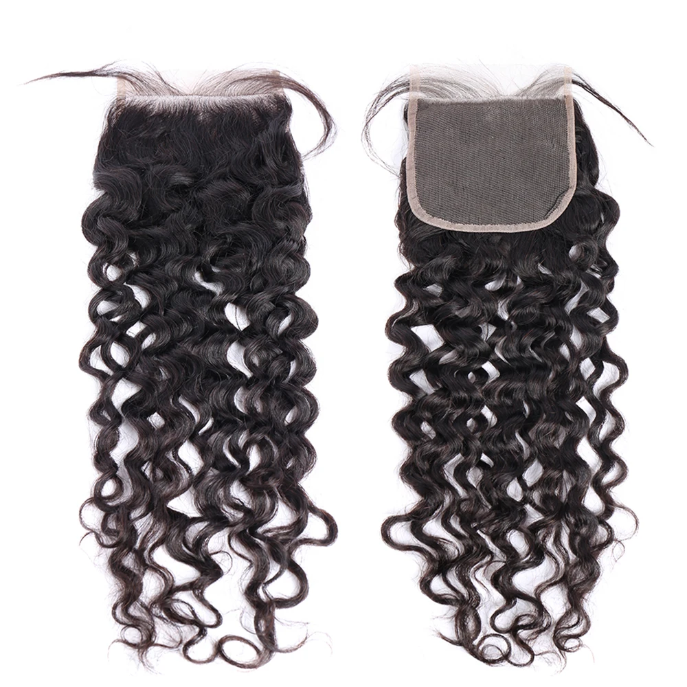 وصلات شعر بموجة مياه Megeen للنساء ، إغلاق دانتيل شفاف ، خط شعر طبيعي منتوف مسبقًا ، أسود 1B ، HD ، 4x4 ، 5x5 ، 6x6