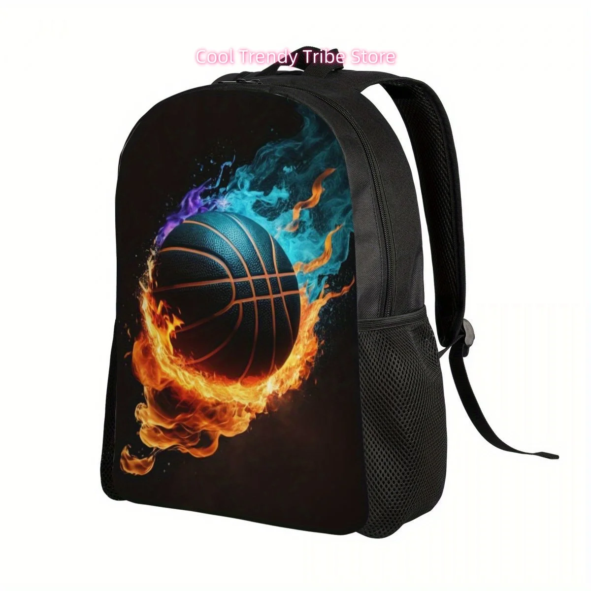 Lightweight Basketball-Themed Backpack - Large Capacity, Adjustable Straps, Zip Closure, Durable Polyester School & Travel Bag,