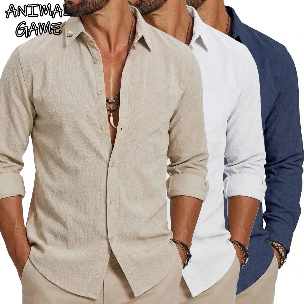 Autum Men Lightweight Shirts Long Sleeve Henley Cotton Linen Shirts for Men Elegant Hawaiian Shirts Luxury Breathable Tshirts