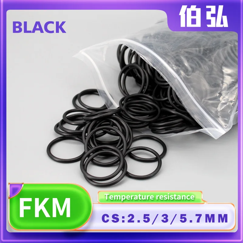Fkm cs2.5/3/5.7mm de espessura OD6-100mm borracha fluorada preta o-ring selos o-ring arruela produto vedação junta de borracha o anéis