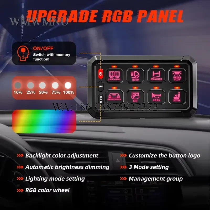 Wmwmnu for 6/8/12 Gang LED RGB Switch Panel 5 Brightness Toggle Strobe Momentary Function Controlled by App Wireless Panel