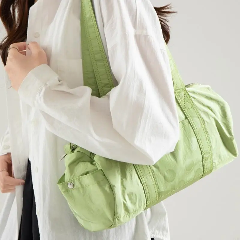   Foldable Round Shoulder Bag with Interior Storage Pockets for Daily and Travel