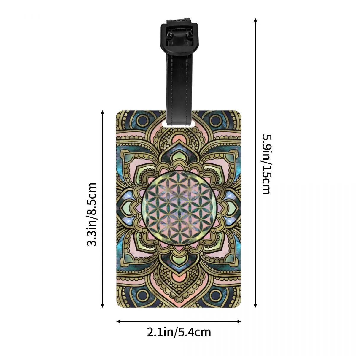 Etiquetas de bagagem personalizadas, mandala, flor espiritual da vida em lótus, para malas, geometria sagrada, meditação, privacidade, capa, etiqueta de identificação