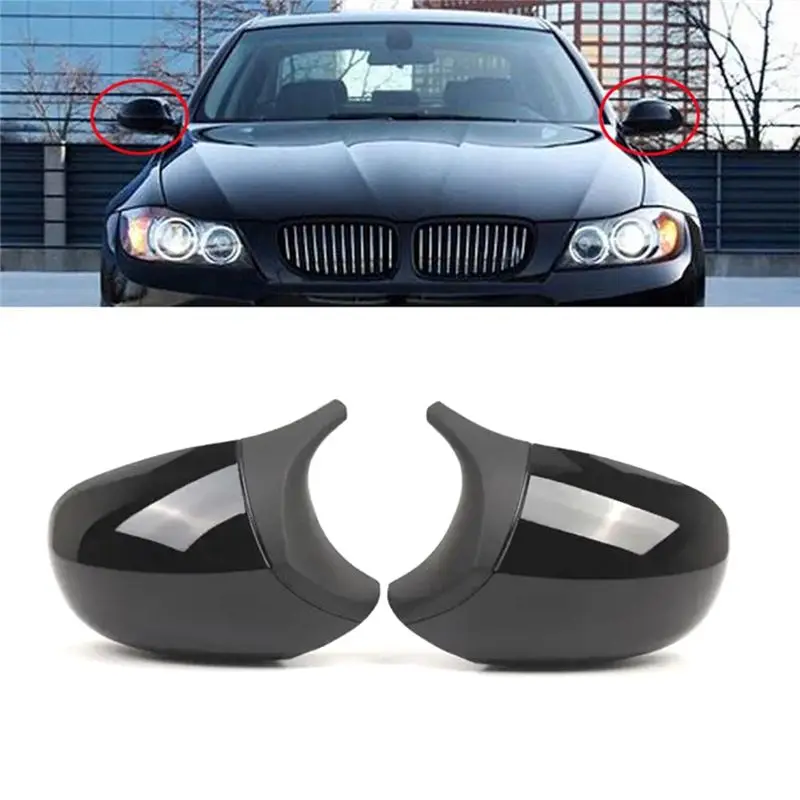 M Style Horn Side Rear View Mirror Cover Pair Gloss Black For BMW E90 E91 E92 E93 2008‑2013 Auto Exterior Decor Housing