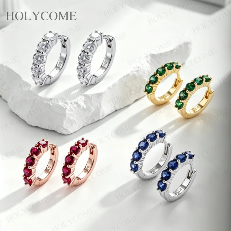 

D Color Moissanite Hoop Earrings 925 Sterling Silver Lab Grown Gemstone Ear Stud Buckles For Women Wedding Fine Jewelry