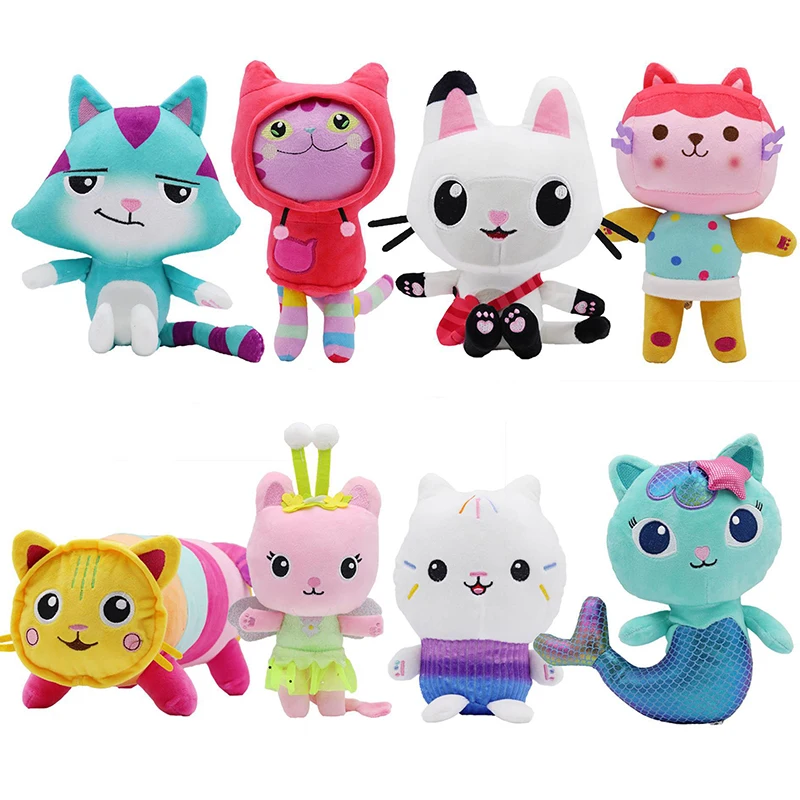 Peluches de Animales de Gabby Dollhouse, Adorables Peluches de Gaby, Peluche de Gato de Casa, Muñecos de Peluche de Dibujos Animados, Peluches de Gato Sirena para Niños