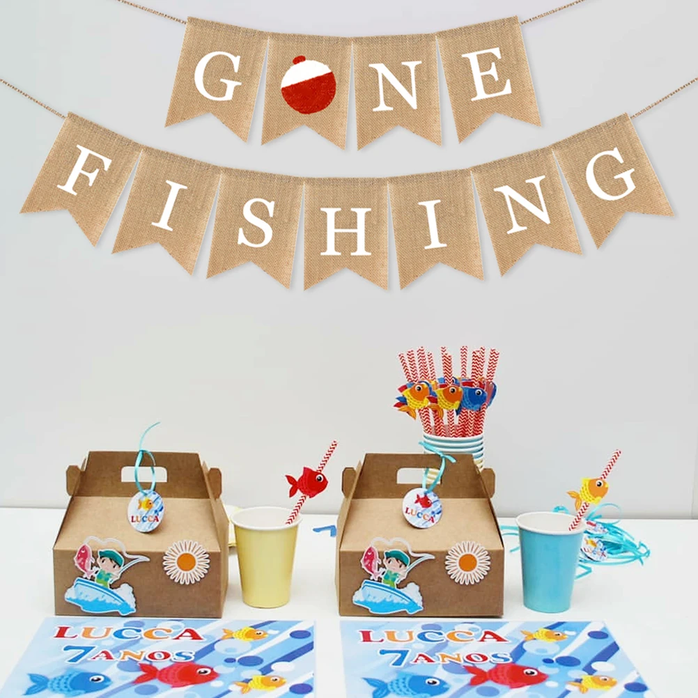 

Fishing Decorative Flag Flower Garlands Themed Bunting Gone Banner Swallowtail Shaped Burlap Party Decoration Favor
