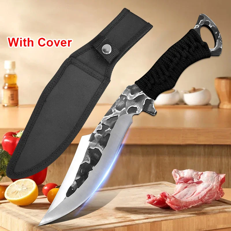 6 Inch Handmade Forged Butcher Knife Stainless Steel Boning Knife with Sheath Sharp Cleaver Meat Vegetable Slicing Cooking Knife