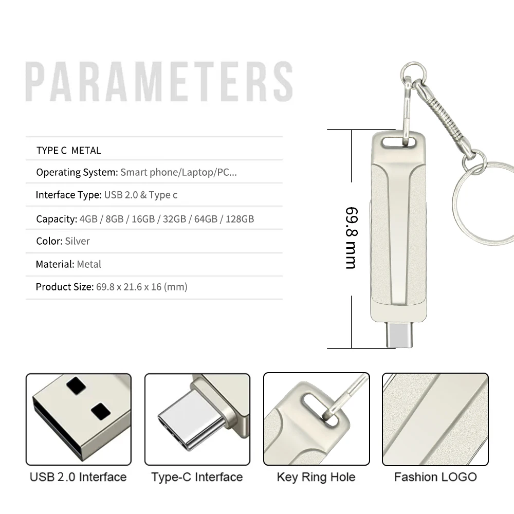 Вращающийся USB флеш-накопитель, флеш-накопитель 32 ГБ, 64 ГБ, 128 ГБ, высокоскоростной Usb-накопитель 2,0, флеш-накопитель, флешка для смартфона, планшета