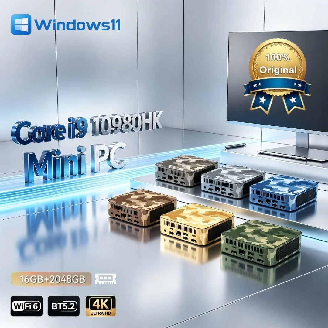 Portable Travel Camouflage Windows11 Pocket Desktop Mini PC I9 10980HK 16GB RAM Fast SSD WIFI6 BT5.2 4K