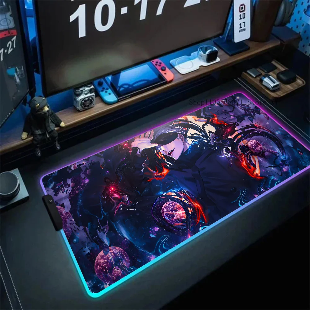 Anime Jujutsu Kaisen Gojo Satoru Mousepad XXL RGB Gaming Mouse Pads HD Black Gamer Accessories Large LED