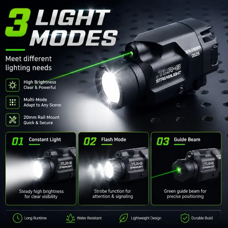 Image of Einstellbares Starklicht TLR-8 LED-Stroboskopgerät Metallgehäuse 20MM Schiene Modell-Zubehör