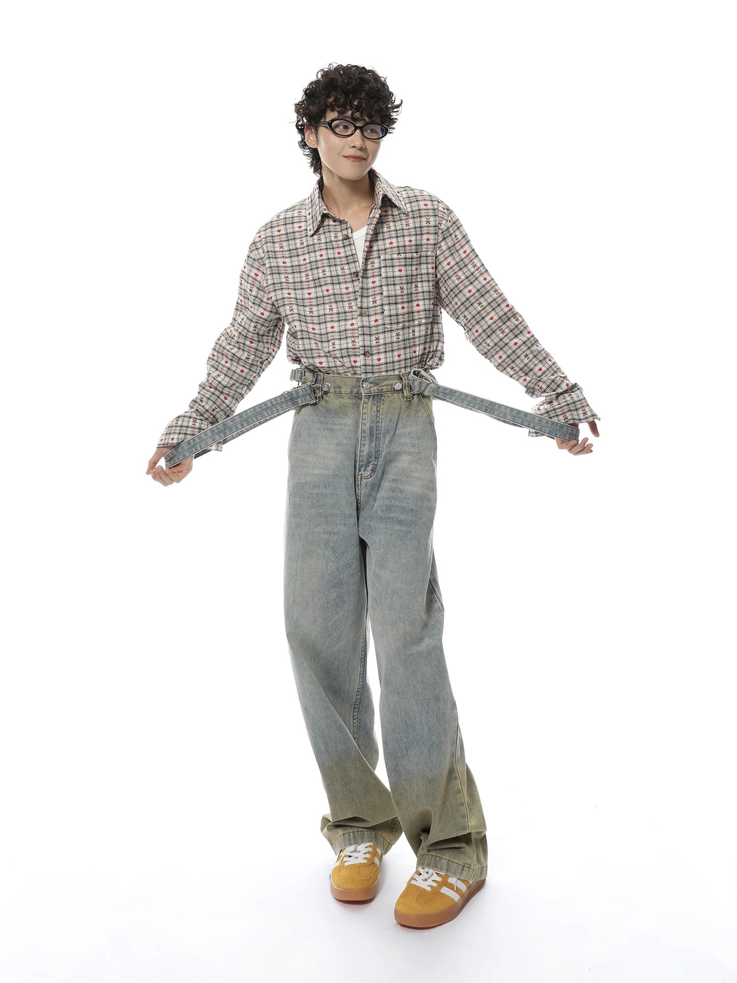 

Съемные комбинезоны Futureboy в стиле ретро, джинсовые джинсы, цвет, дизайн с блузной талией, молодежные модные прямые джинсы с высокой талией