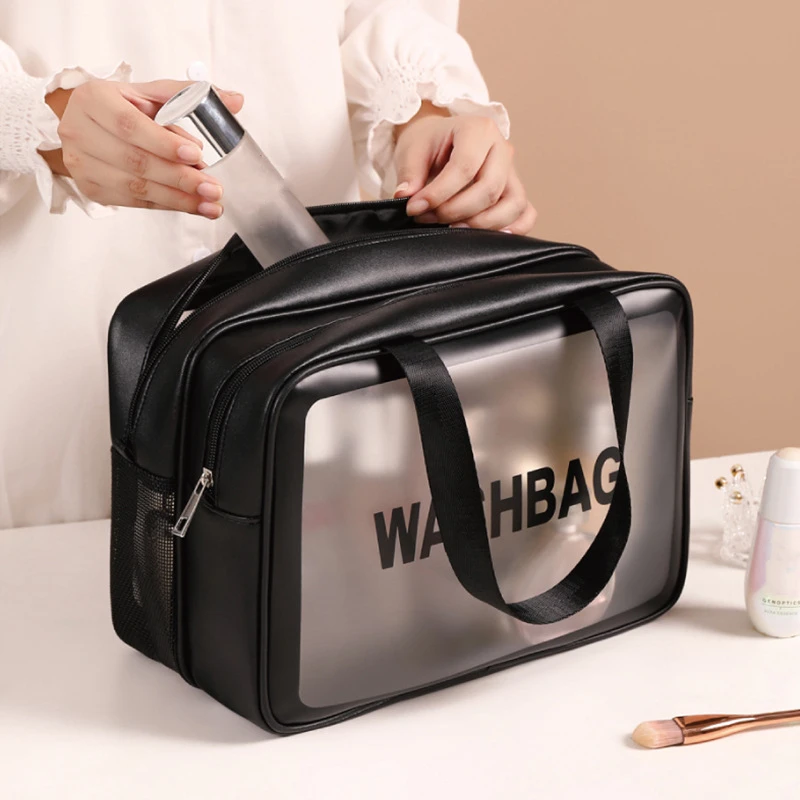 

Women Double Layer Transparent Cosmetic Bag Waterproof PU Large Capacity Makeup Organizer Female Travel Toiletry Kit Beauty Case