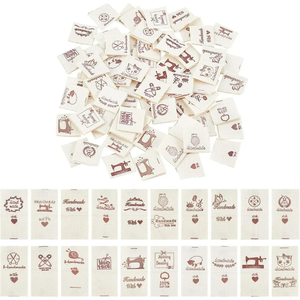 200 Pcs Clothing Size Labels, 20 Styles Cotton Sewing Labels with Patterns Embroidered Label Size Labels Tags for DIY