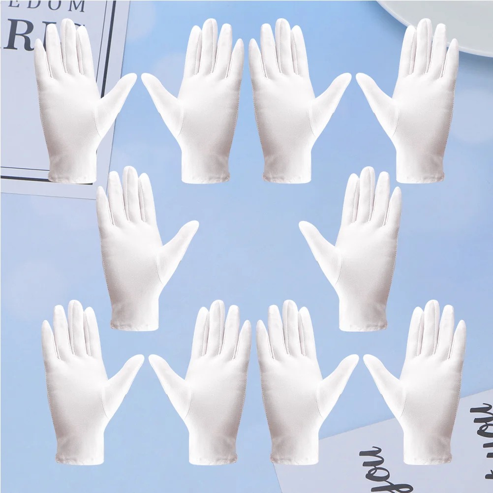 

5Pairs Elastic Jewelry Gloves Premium Stretchy Fit for Inspection Etiquette Moisturizing Serving Protection White