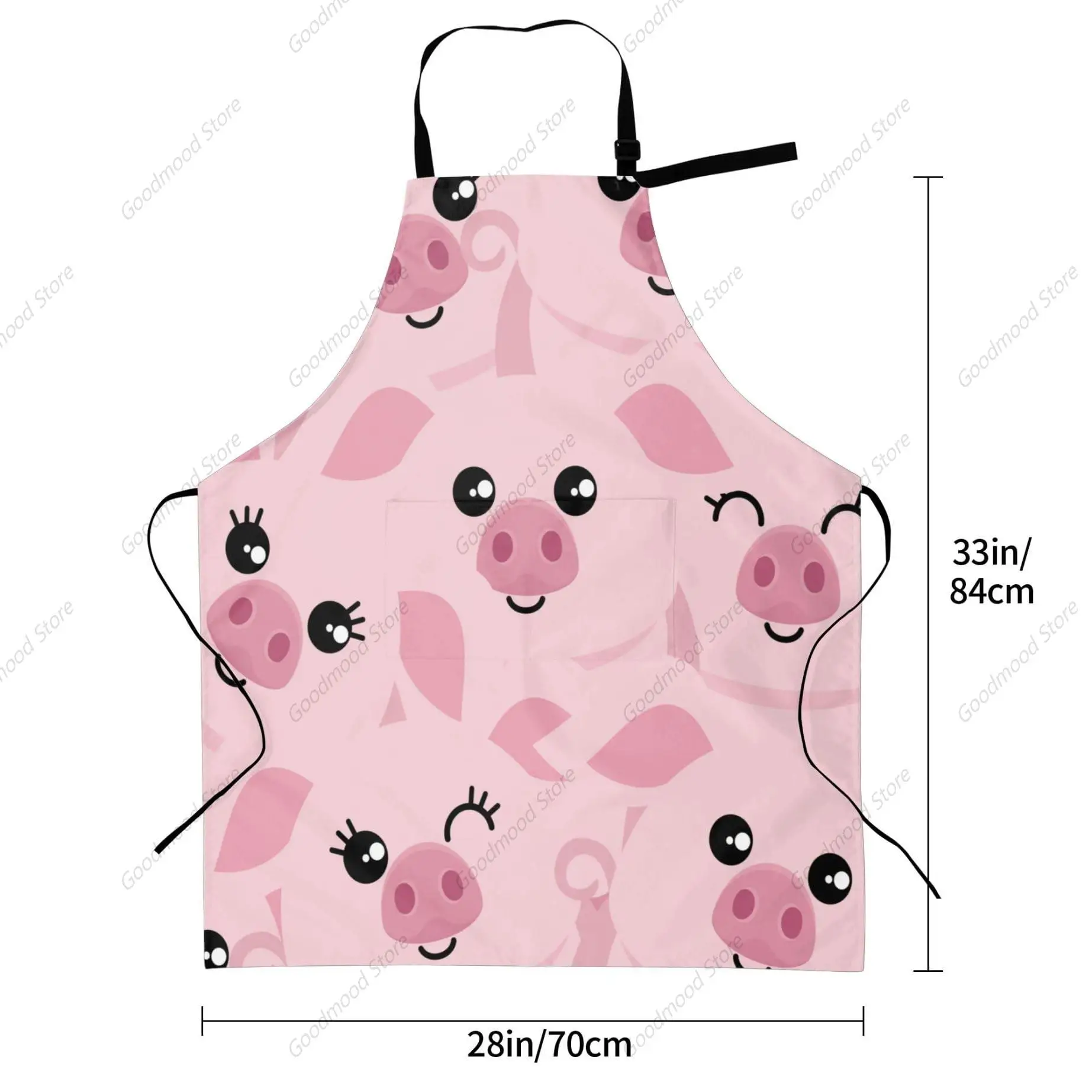 Cute Pigs Cooking Apron For Women Men With Pockets,Pink Cartoon Pig Oxford Cloth Kitchen Apron With Adjustable For Home Waitress