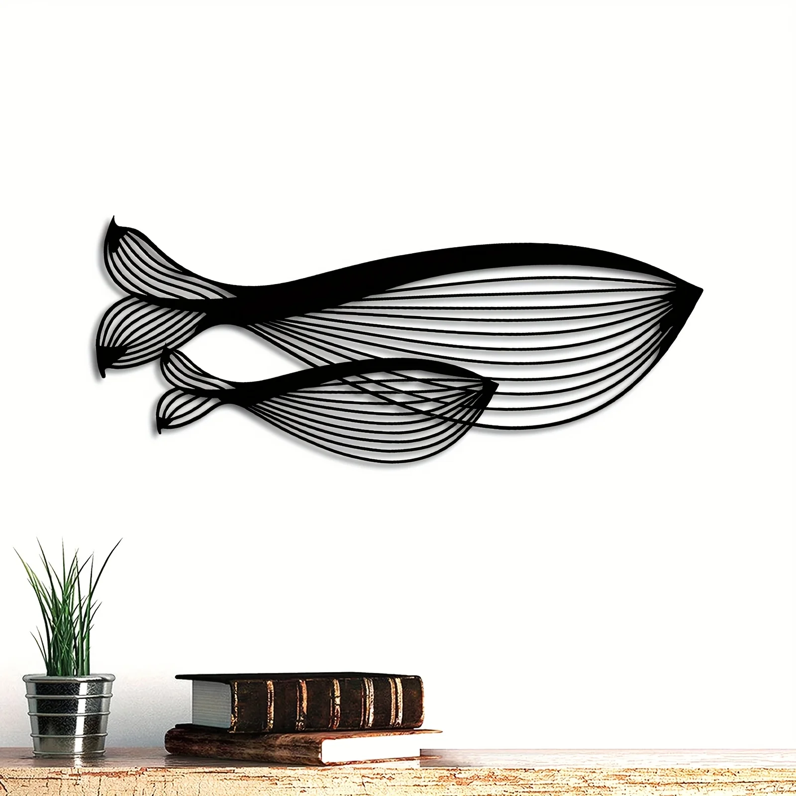 Stunning Metal 'Mother And Baby Whale' Wall Art Decor, Modern Minimalist Line Art Marine Animal Sculpture Wall Decoration