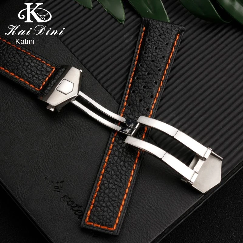 New Breathable Genuine Leather band for TAG Heuer Monaco Watchband CAW211M 211P CAW211R 211T Folding Buckle Wrist Strap  22mm image 4