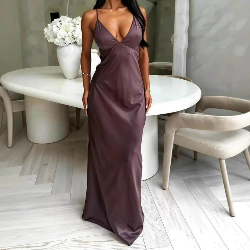 

2025 Summer New V-neck Lace Up Sleeveless Waist Cinched Atmospheric Fashionable Dress