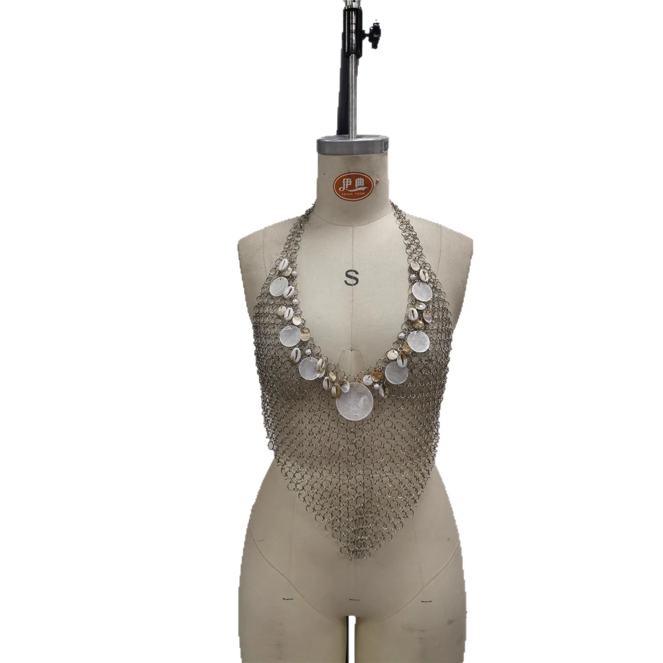 

Original Design See Shell Metal Chain Later Vest Tops Women Bra Chain Night Clubwear Sexy Summer Dance Party Body Chain Bra Tops