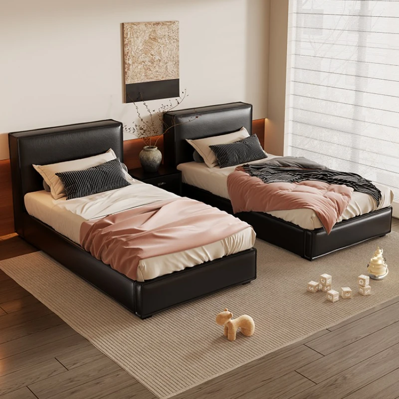 

Light luxury solid wood leather children's bed boys and girls tofu block princess bed single double splicing