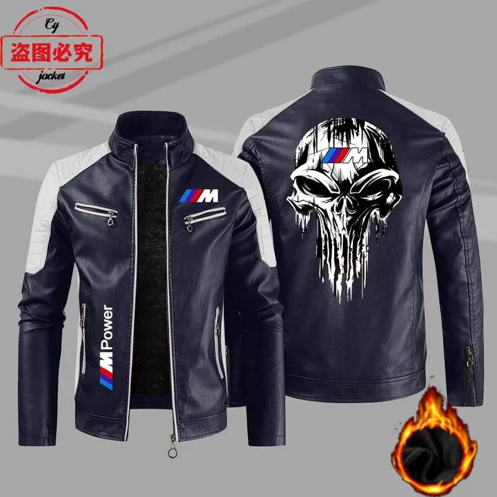 

M Power motorcycle LOGO washed pu leather jacket windproof autumn and winter Power men's spring and autumn leather jacket