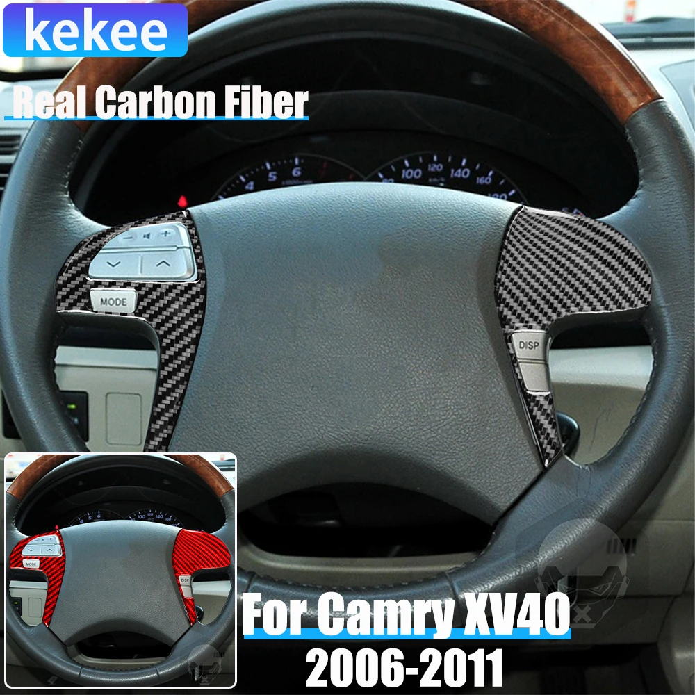 Real Carbon Fiber Car Accessories Steering Wheel Cover Soft Sticker For Toyota Camry 6th Gen XV40 06 2007 2008 2009 2010 2011