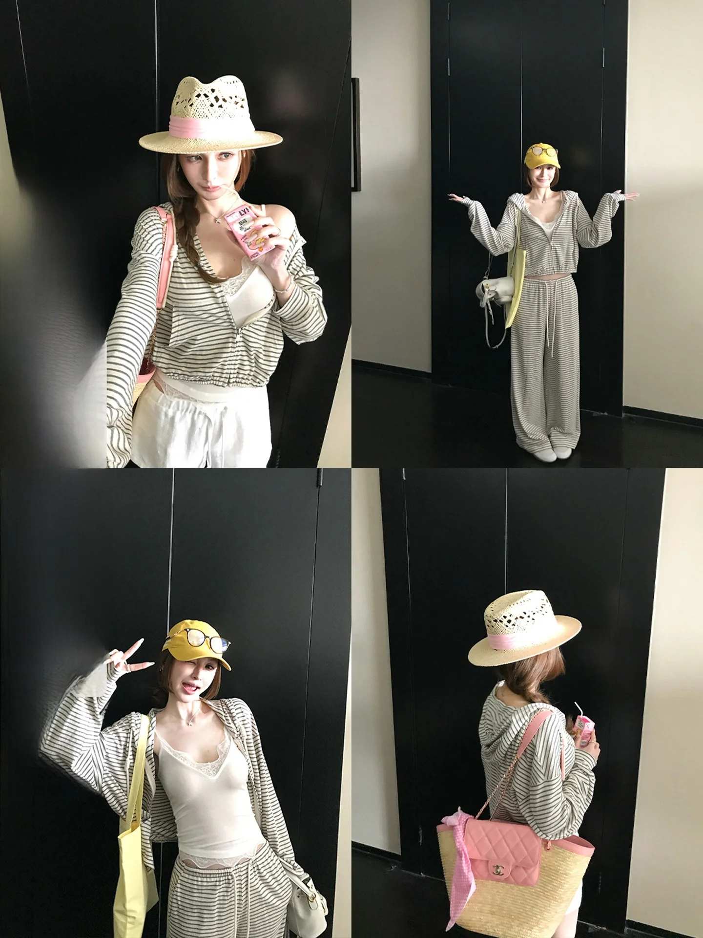 

Skk Store Casual Loose Elite Linen Hoodie Set Women's Fashion Summer Outfit High Waist Stripe Pattern Cotton Blend