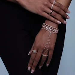 2025 Sparking Bling cz station link chain slave bracelet bridal gift elegant fashion gorgeous finger wedding hand jewelry