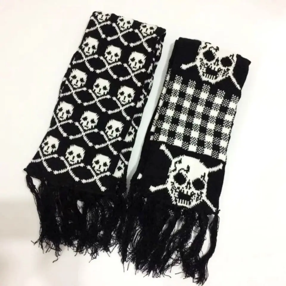 Dragon Skull Scarf Unisex Women Man Winter Knitted Pashmina Shawl Black Acrylic Echarpe Luxury Female Skeleton Wrap with Fringes