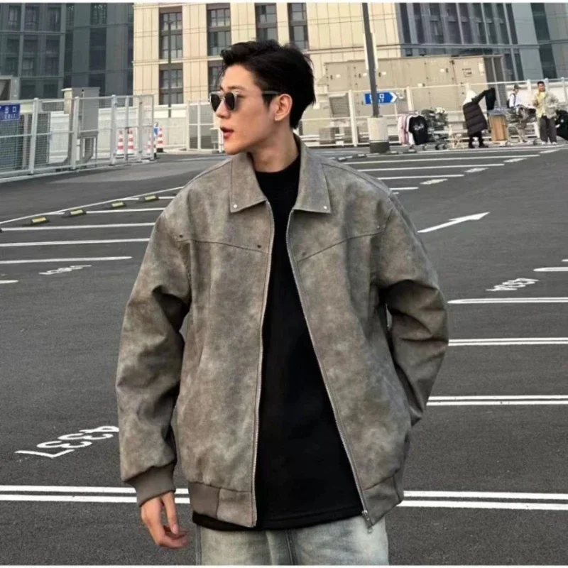 

American style loose retro trendy rivet design, personalized and fashionable PU leather Korean version jacket for men