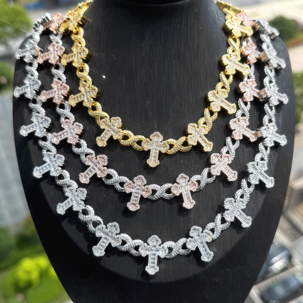

New Hip Hop Fashion Inifinity Link Chain Necklace Micro Pave Cross Zirconia Jewelry Women Men