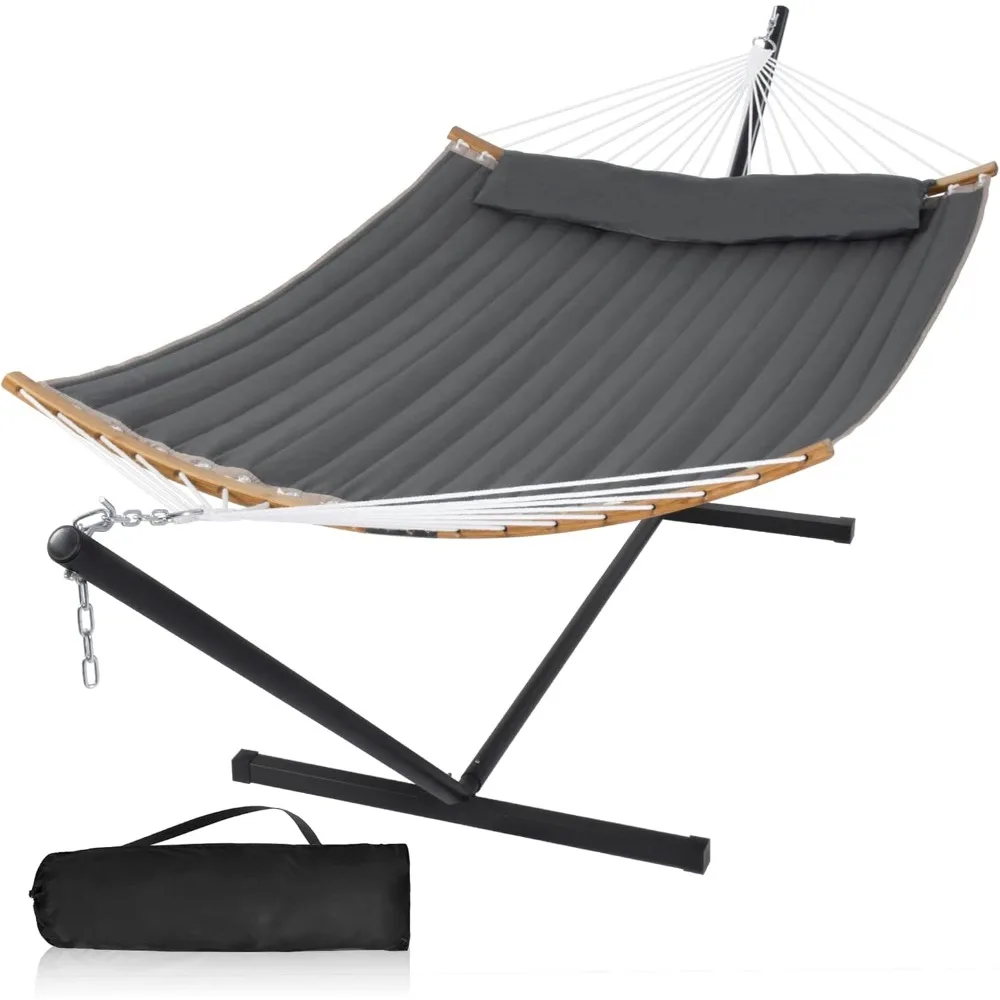 

55in Hammock with Stand, Heavy Duty Hammock with Stand Included, Two Person Hammock with Curved Spreader Bar