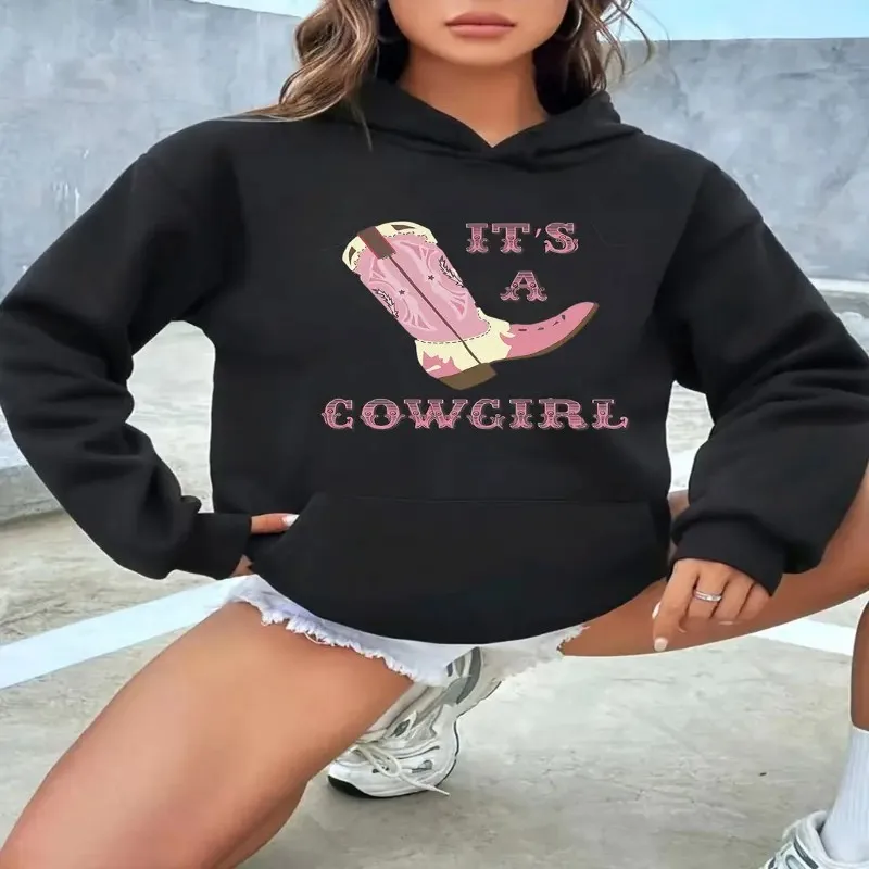 

Fall Winter Female Women Plus Size Sweatshirt Clothes It Is A Cowcirl Pink Graphic Text Pure Cotton Fabric Street Style Y2k Top
