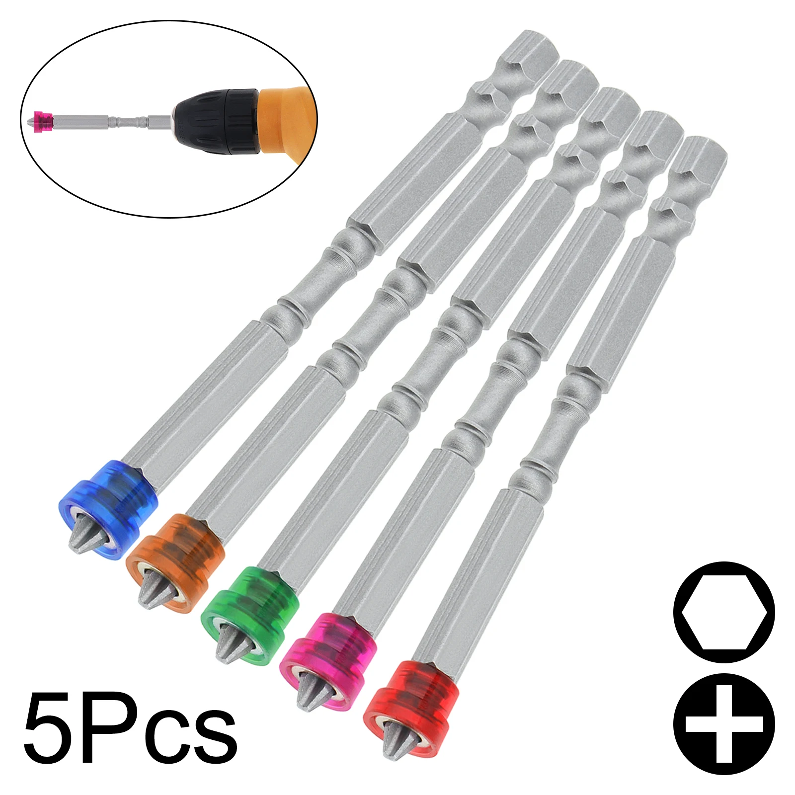 Elétrica Chave de Fenda Bits Grupo Forte Magnético Phillips Cruz Cabeça Hex Shank Drywall Parafuso Driver Brocas Ph2 Pcs