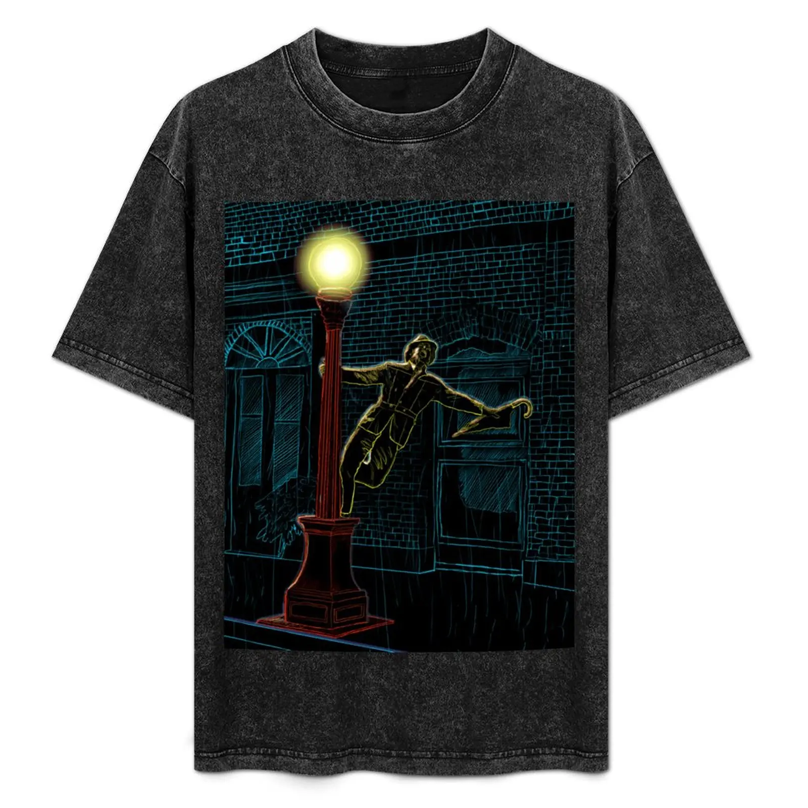

Blue rain, yellow umbrella T-Shirt street wear vintage anime shirt korean fashion t shirts for men
