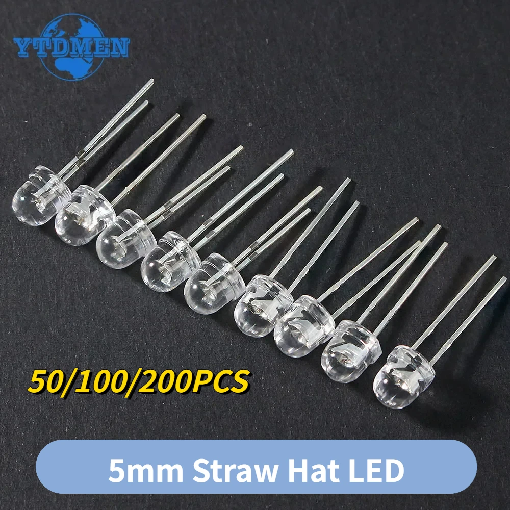 5mm Straw Hat LED Diode F5 Super Bright Power Light Emitting Diodes Blue Green Red Yellow White DIY Electronic Kit