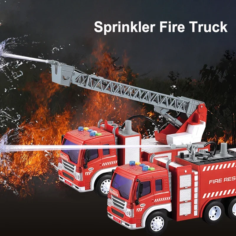 New 1:16 Simulation Fire Truck Model Large Sound Effect Light Fire Truck Ladder Truck Water Supply Truck Toy Children\'s Gift